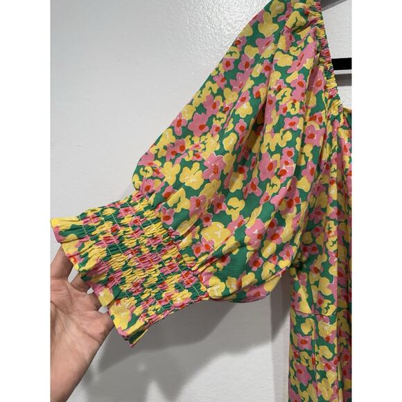 ASOS Neon Rose Milkmaid MIDI Tea Dress Women’s Plus Size 20 Ditsy Floral Print - Picture 5 of 8